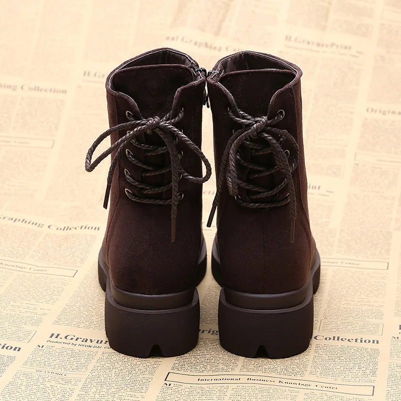 Fujin/женские зимние ботинки из флока на платформе со шнуровкой без шнуровки