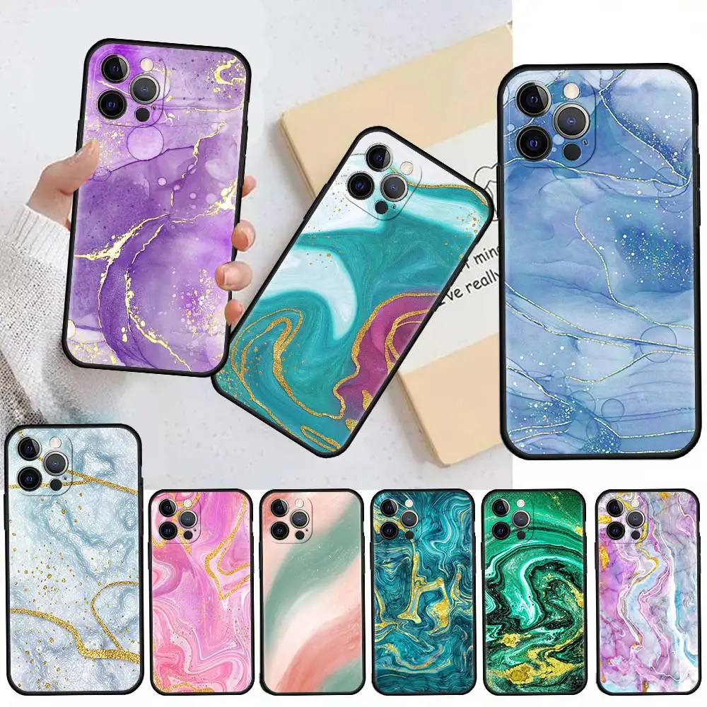 

Marble Cool Case For Apple iPhone 13 11 12 Pro 7 XR X XS Max 8 6 6S Plus 5 5S SE 2020 13Pro Black Phone Cover Capa