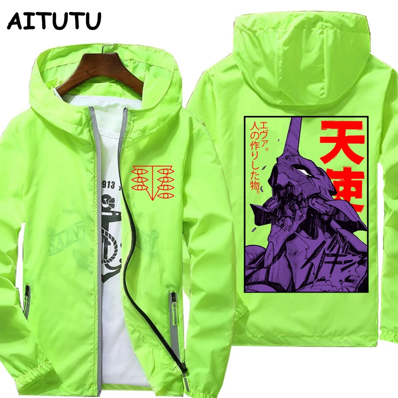 

Summer jacket for men windbreaker hoodie reflective zipper thin jacket Eva 01 Evangelion unisex casual Sun protection jacket