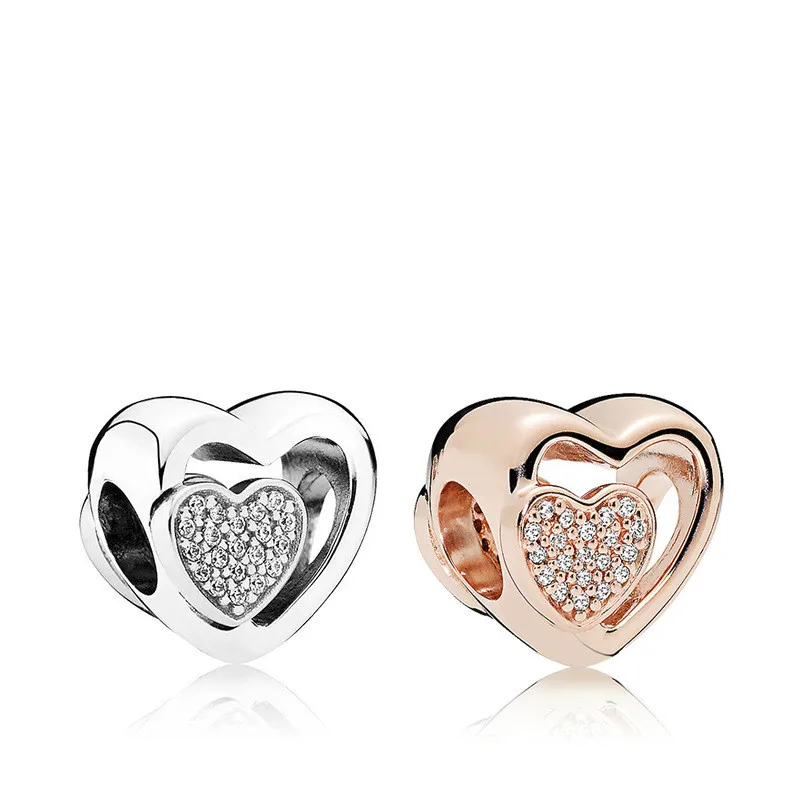 Винтажные Полые бусины с большим отверстием в форме сердца и кристаллов подходят