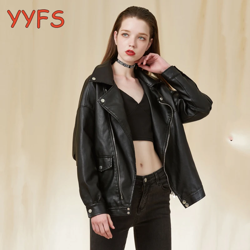 Негабаритных кожаная куртка Женские мотоциклетные байкерские свободные