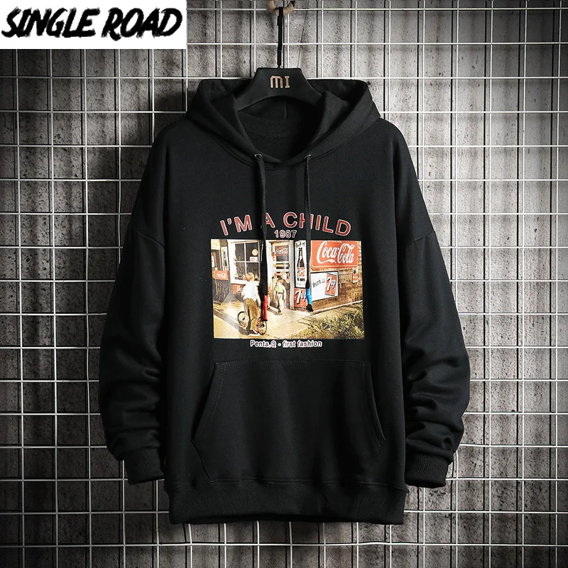 

Single Road Mens Hoodies Men 2020 Winter Graphic Sweatshirt Japanese Streetwear Harajuku Oversized Black Hoodie Men Sweatshirts