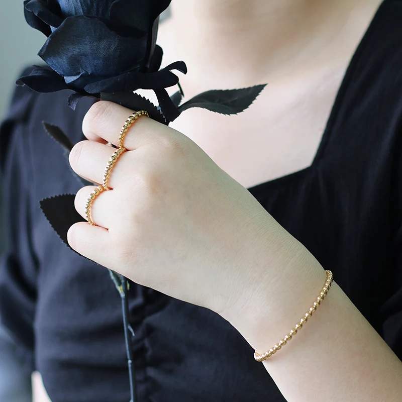 

MODAGIRL Fashion Stainless Steel 18K Gold Filled Cuff Bead Bangle Bracelet Ring Jewelry Set for Female