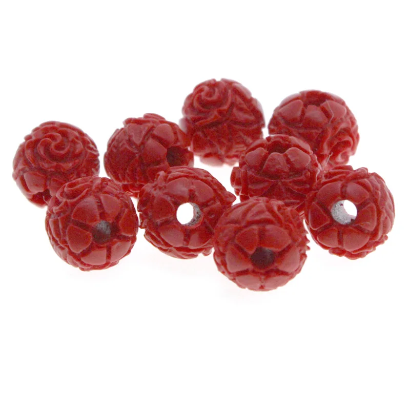 

Carved Rose Flower Natural Stone Cinnabar Red Beads Round Ball Loose Spacer Beads for Jewelry Making DIY Charm Bracelet Findings
