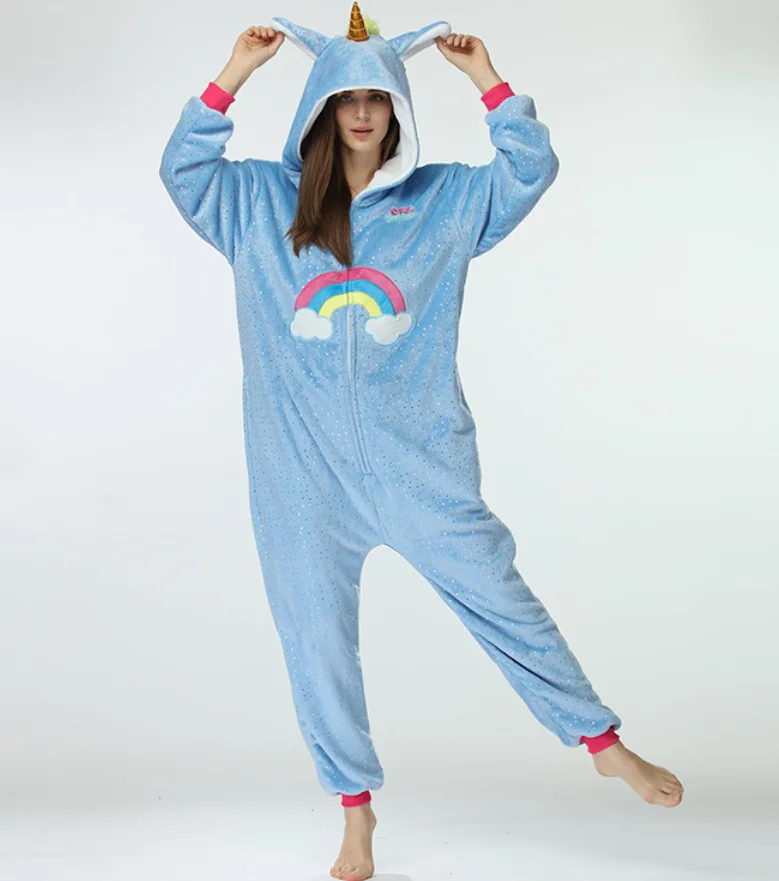 Кигуруми для взрослых Аниме Косплей Костюм Синий Единорог комбинезоны