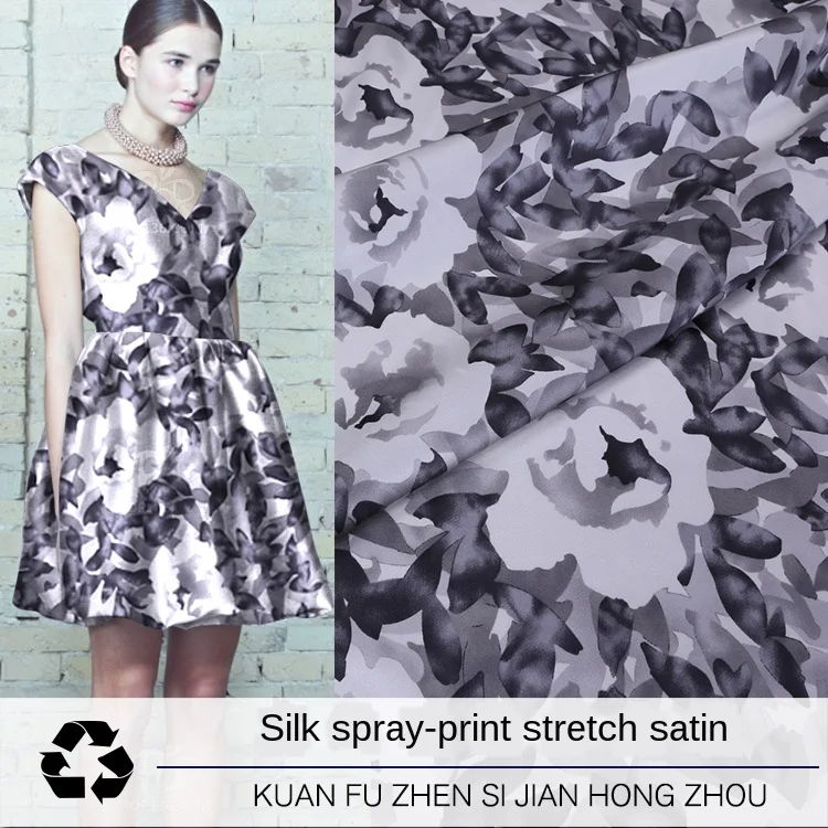 

108*50CM thickness 19 m system sketch peony digital inkjet printing summer mulberry silk stretch satin cheongsam fabric