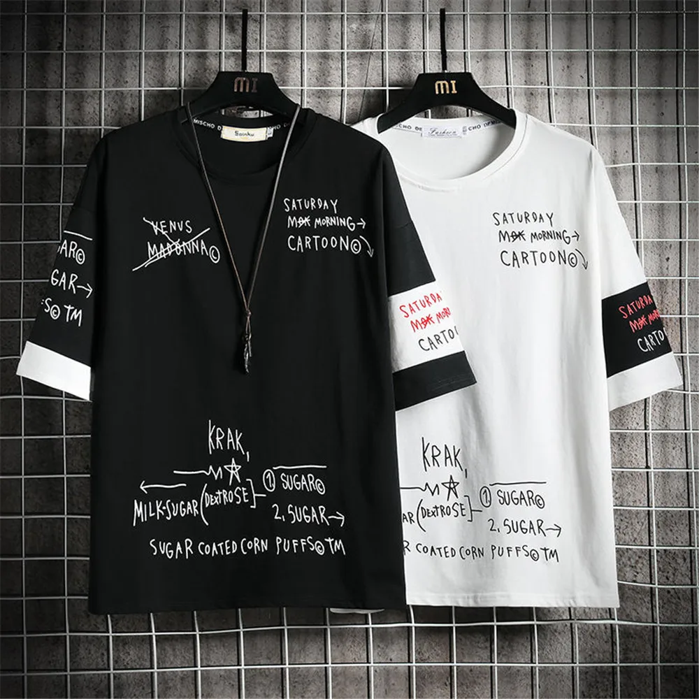 

2022 Loose Hip Hop T Shirt Men Casual Summer Japan Tshirt Streetwear Half Sleeve Funny Gothic T Shirts O-neck High Street Tops