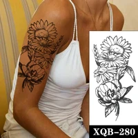temporary tattoo stickers black peony spike leaves sunflowers smiley totem fake tattoos waterproof tatoos arm large size women
