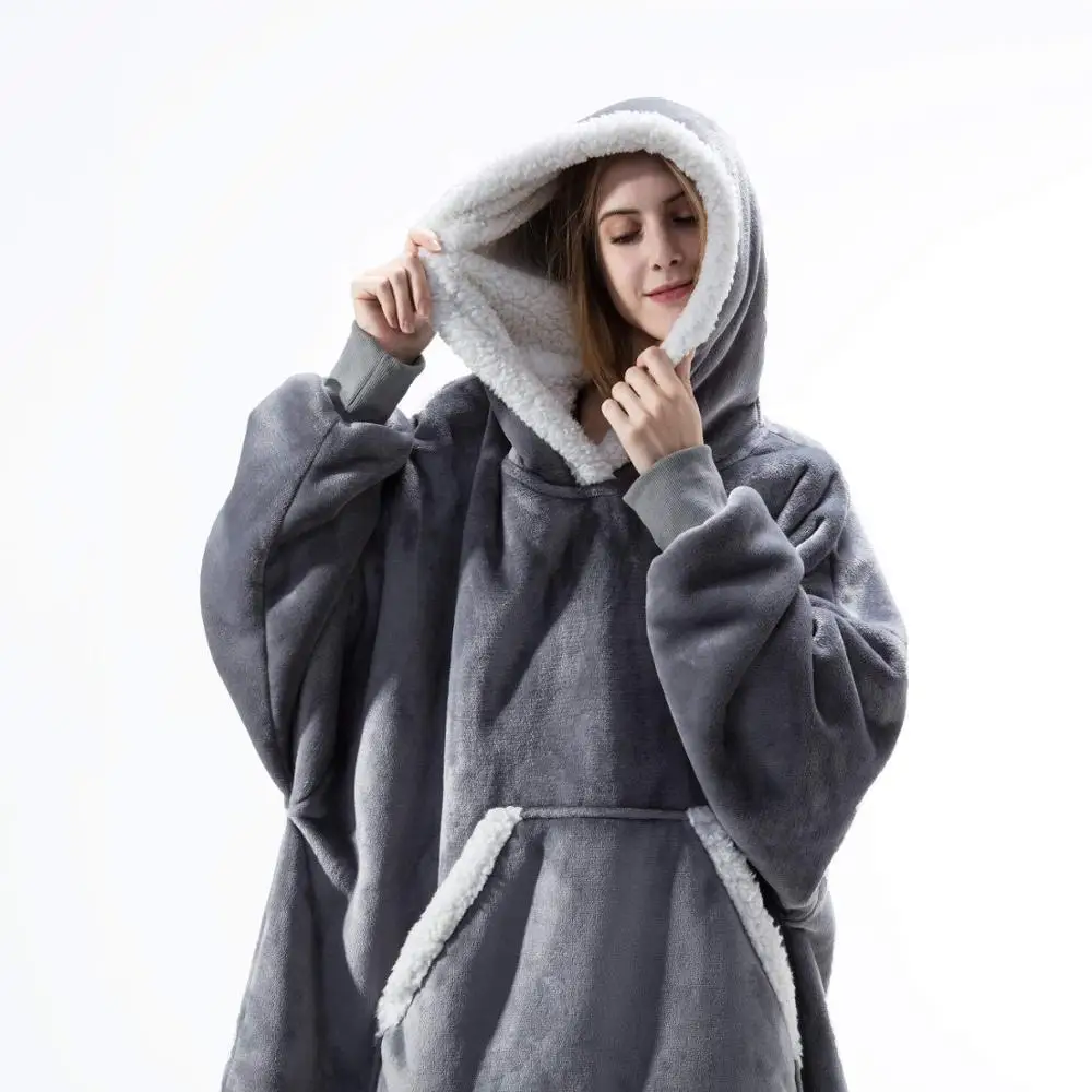 

Oversized Hoodie Blanket With Sleeves Sweatshirt Plaid Winter Fleece Hoody Women Pocket Female Hooded Sweat Oversize Femme