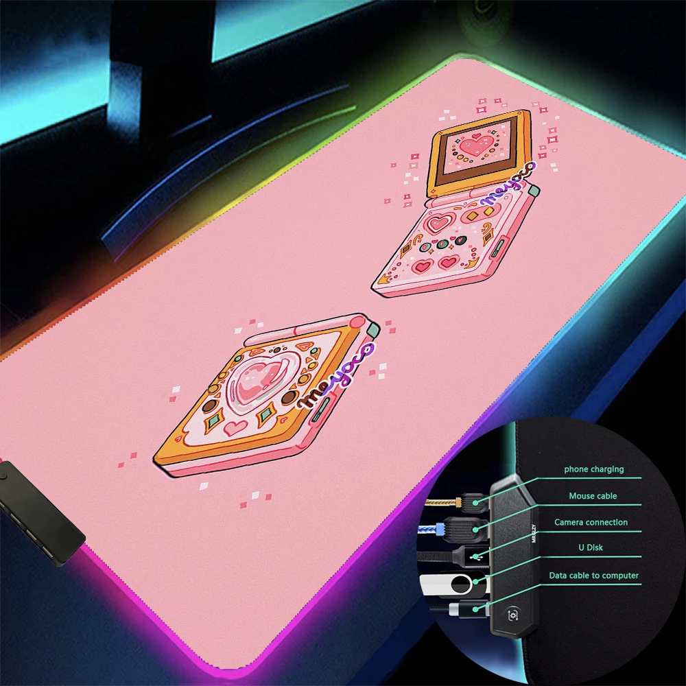 

HUB PC 4 In 1 USB LOL Fresh Computer Desktop Kawaii Pink Mouse Pad RGB Carpet Super Soft LED Glowing Gaming Mouse Pad Desk Mats