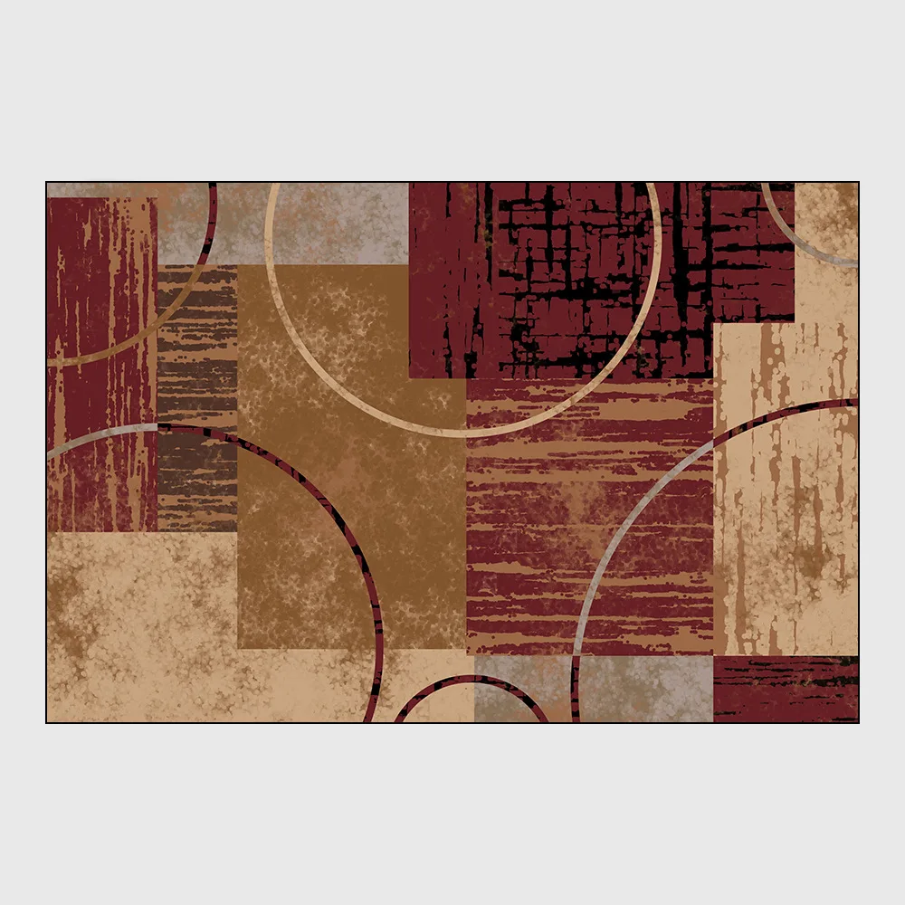 

Stylish Modern Nordic Red-brown Arc Square Geometric Stitching Living Room Bedroom Kitchen Bedside Carpet MatCustom Size