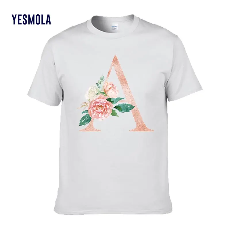 

Printing T-shirt Flower Letter Font "A" Summer Custom Fashion Short-sleeved Women's High Quality Short Sleeve Clothes