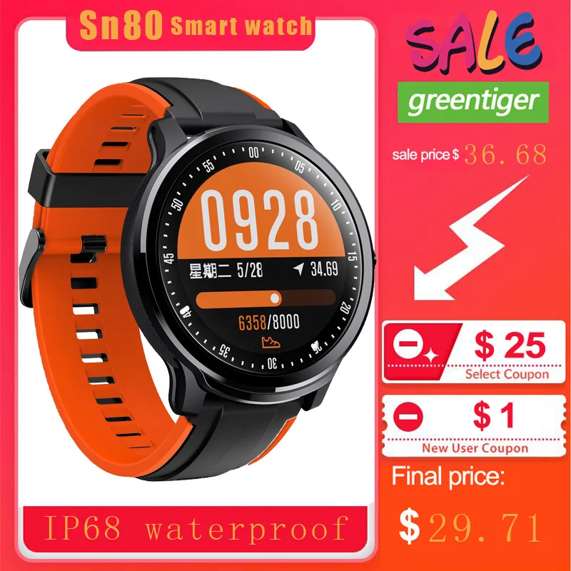SN80 Смарт-часы сделай сам Уход за кожей лица IP68 Водонепроницаемый полный