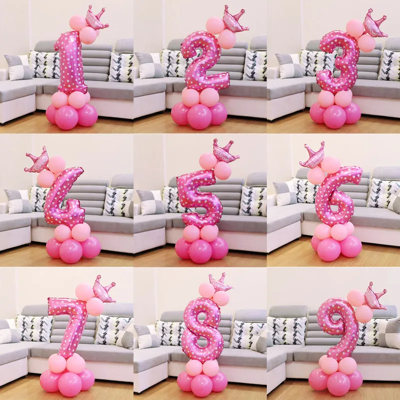 Комбинация радужных розовых синих больших 32-дюймовых воздушных шаров