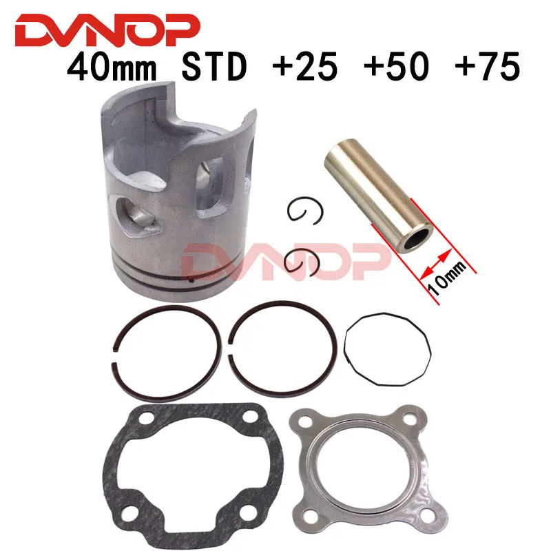 Комплект поршней и колец 40 мм (штырь 10 мм) для скутера Minarelli 1E40QMB JOG50 3KJ ZIP LS49 Hurricane F-act Matrix 50 Stels SKIF 50