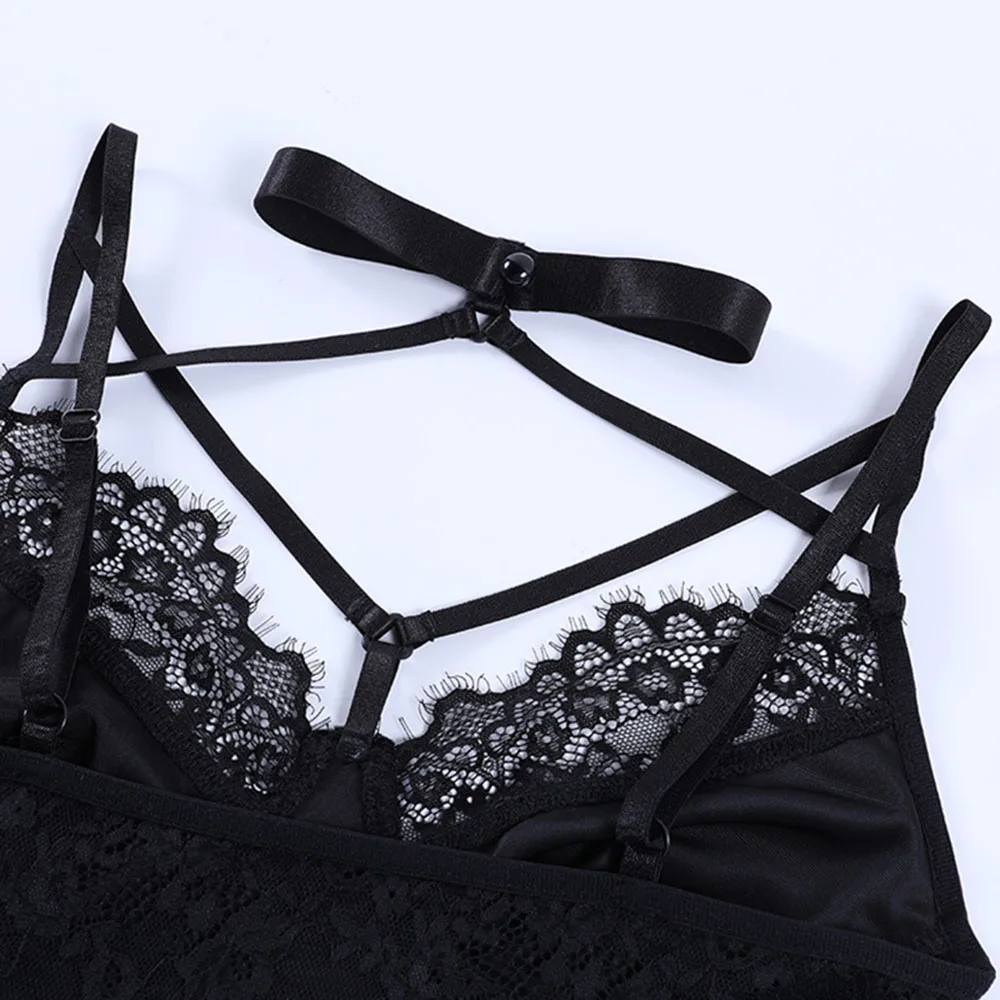 

Tank Top Fashion Sexy Gothic 2021 Summer High Street Casual Velvet Lace Halter Designer Hipster Solid Color V-neck