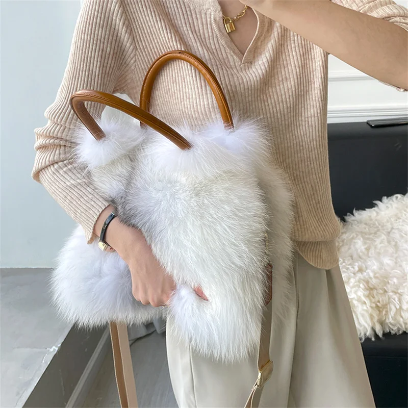 Super Fire Fox Fur Bag Women Handbag Fashion High-end Simple Whole Fur Real Hair Portable Diagonal Fur Tote Fur Bag