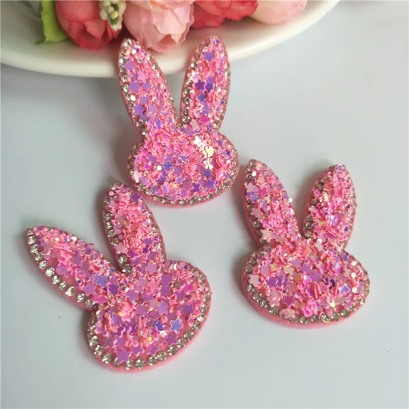 

wholesale 100pcs/lot 3*4.5cm Sequin Rabbit ear Padded appliques for garment decoration DIY handmade headwear accessories