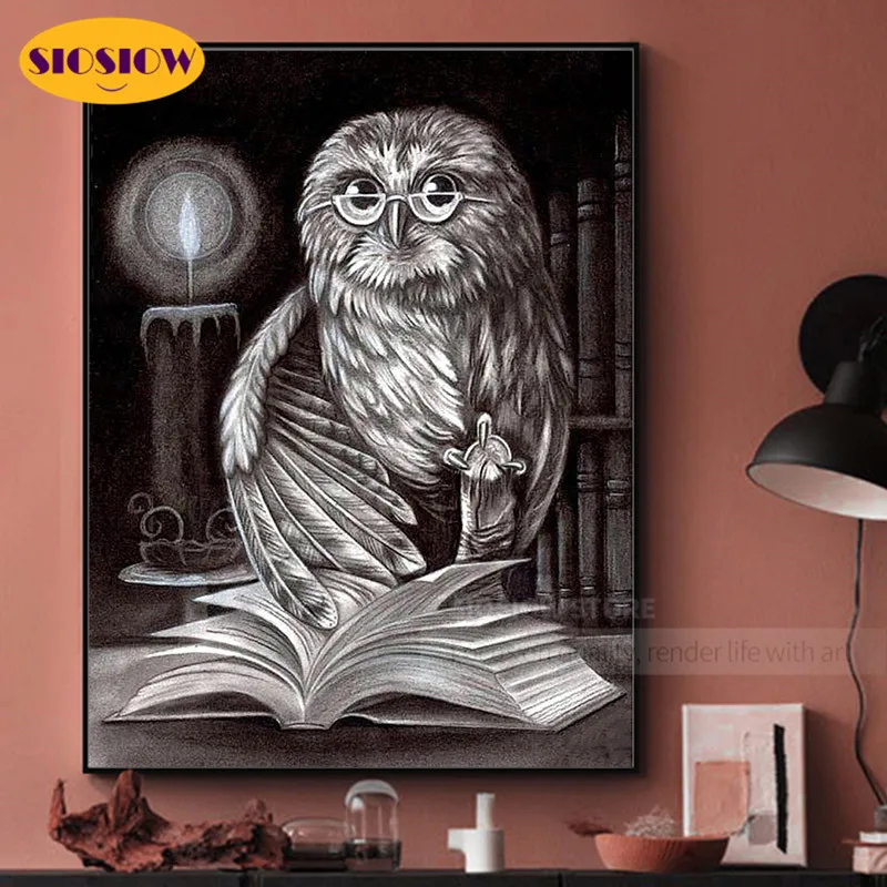 5d Алмазная мозаика вышивка сова 3d живопись черно белая крестиком совы квадратная