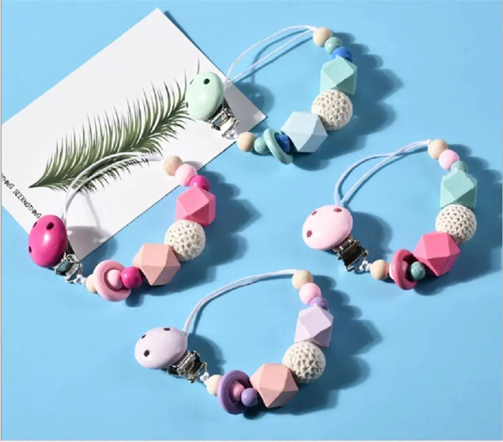 

Baby pacifier chain clip teether anti-drop chain big octagonal yarn ball pacifier chain Strap Nipple Holder For Infant Feed