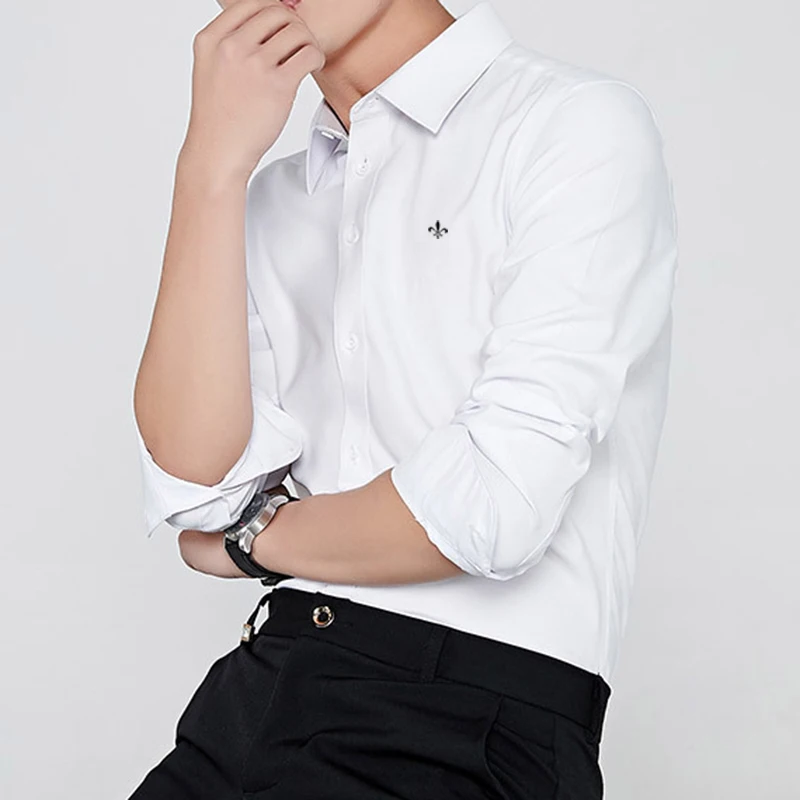 Глажка Camisa Social Masculina модная блузка Dudalina с длинным рукавом Slim Fit рубашка мужская одежда вышивка белый мужской - Цвет: DCZ1901-WHITE