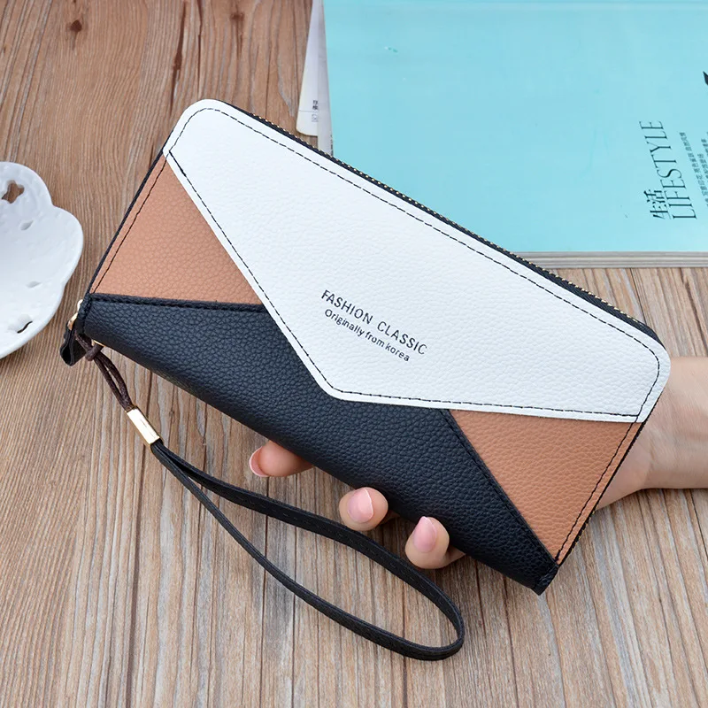 

Women Long Zipper Purse PU Leather Splicing Card Holder Fashion Brand Design Phone Pack Wallet Summer New Travel Passport Pack