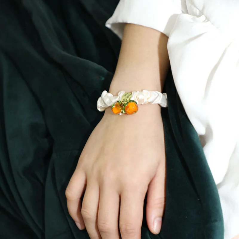 

Hot Sale Headband Woman Girls Fashion Ties Headwear Rope Ring Sweet Orange Bead Elastic Hairband For Ponytail