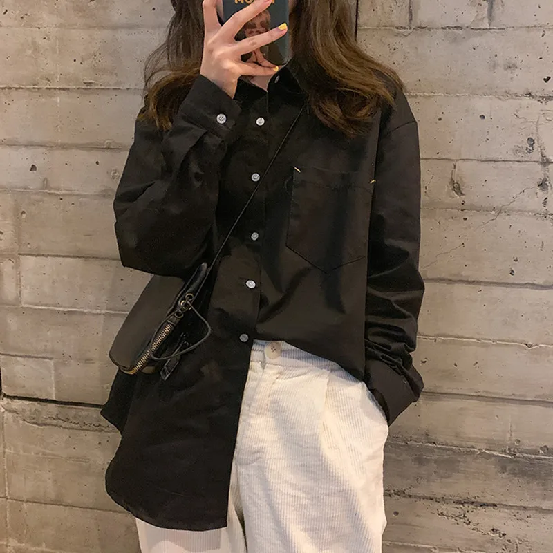 2 цвета весна 2020 корейские свободные хлопковые рубашки для женщин сплошной цвет