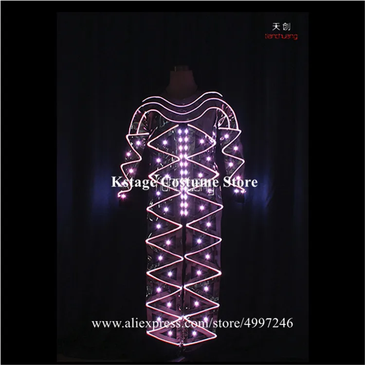Programmable full color led robot men suit RGB light tron colorful dance costume luminous outfit team clothe glowing dress disco images - 6