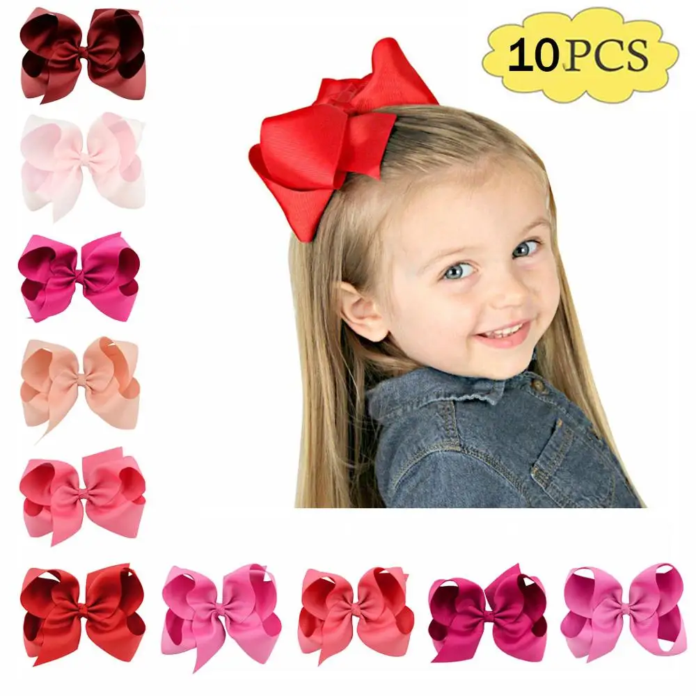 

free shipping 10pcs Kids Girls Big Solid Ribbon Hair Bow Clips With Large Hairpins Boutique Hairclips Hair Accessories