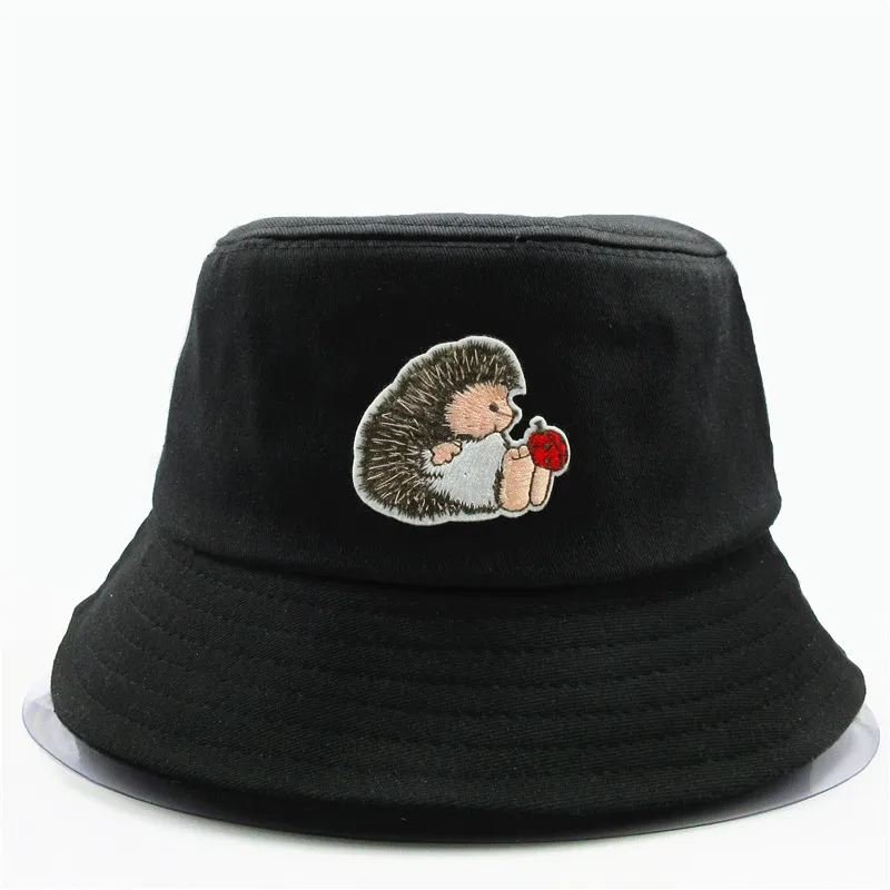 

Hedgehog Animal Embroidery Cotton Bucket Hat Fisherman Hat Outdoor Travel Hat Sun Cap Hats for Men and Women 198