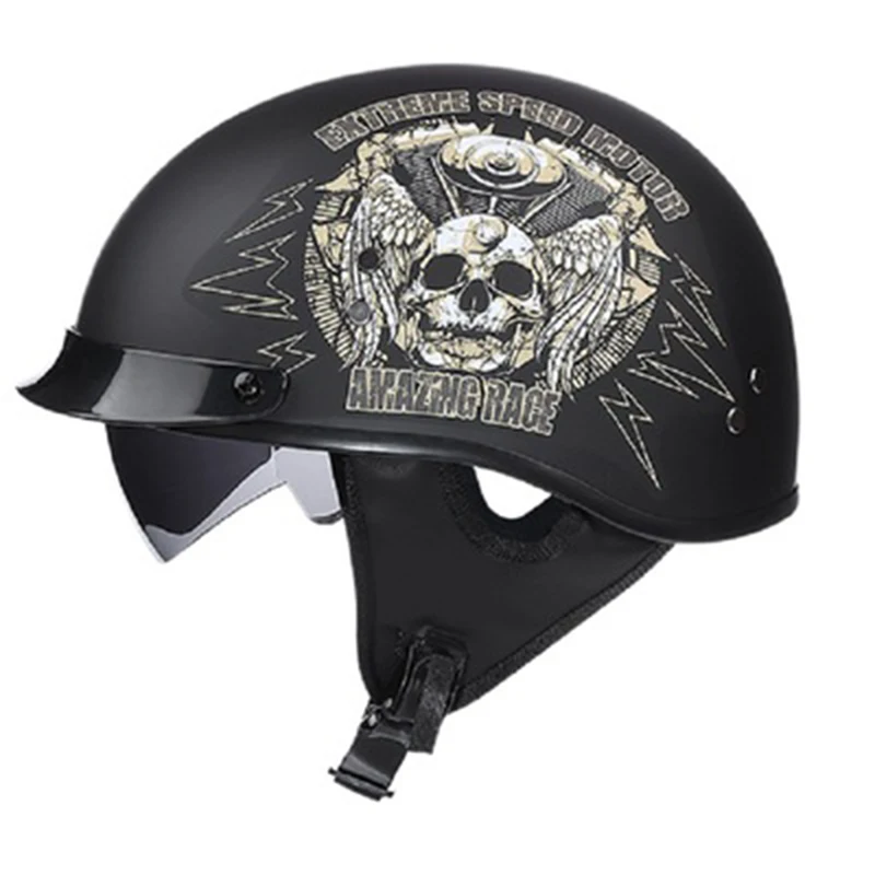 

Summer Vintage Retro Helmet Moto Casco Capacete Motociclistas Open Face Scooter Biker Built-in Lens Visor Men
