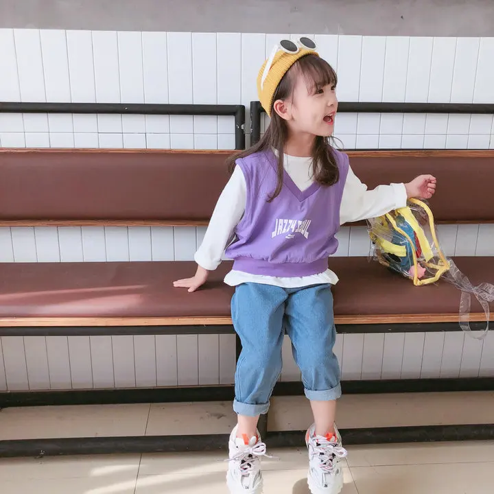 WLG/футболка для девочек с буквенным принтом два толстовки капюшоном Осенние Топы