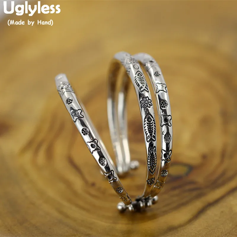 Подвижный женский этнический винтажный тайский серебряный браслет с 3 кругами