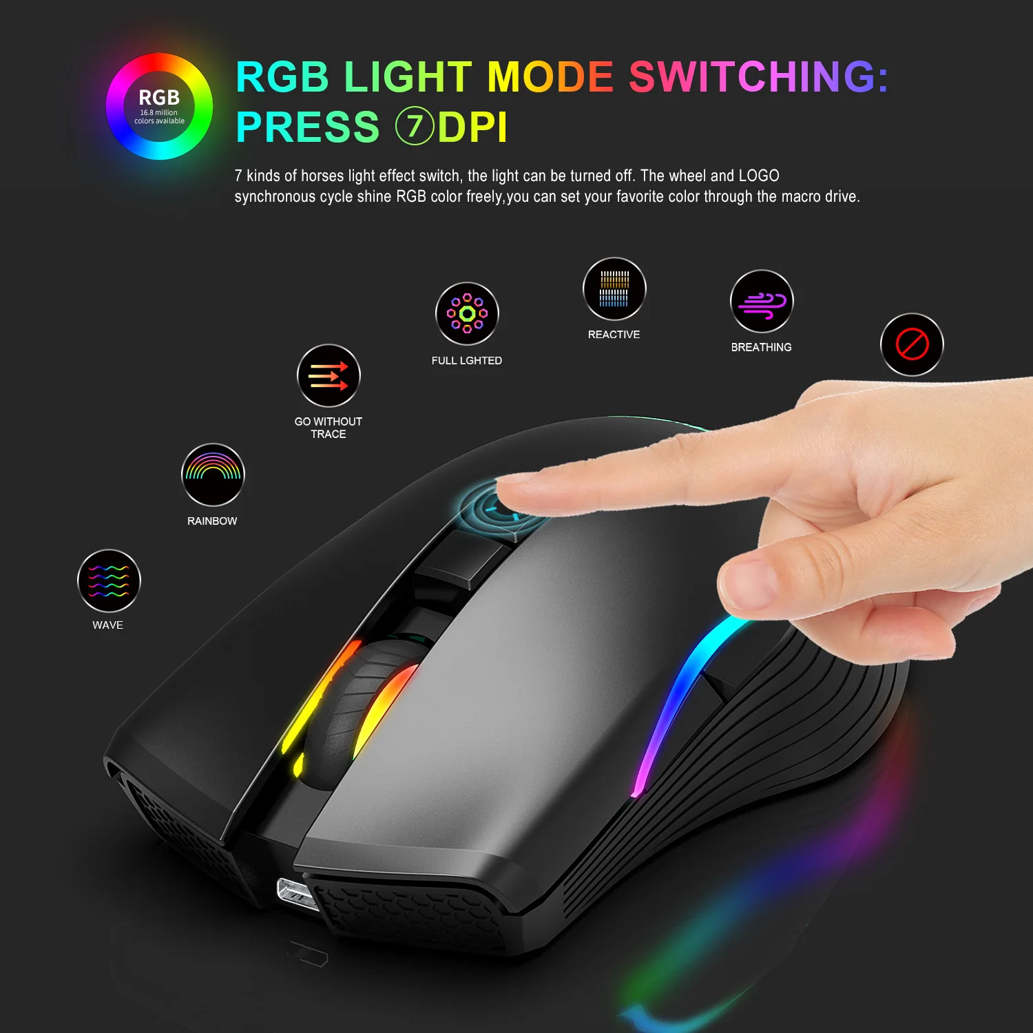 hxsj new 2 4g wireless mouse rgb luminous type c charging port black notebook pc office gaming computer accessories free global shipping