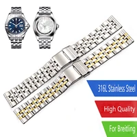 carlywet 22 24mm silver two tone gold stainless steel wrist strap watch belt watch band strap for breitling