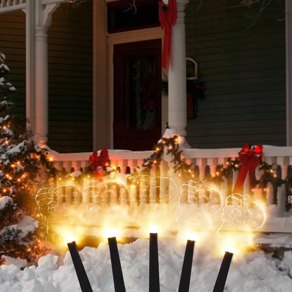 

5pcs Ground Plug Lamp Energy Saving Solar Garden Lights Santa Claus Style LED Lamp For Home Garden Lawn Holiday Decor