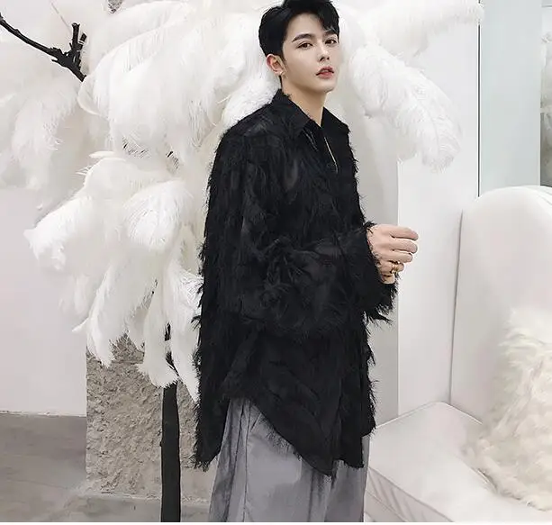 Мужская рубашка с длинными рукавами Повседневная Свободная прозрачная в стиле