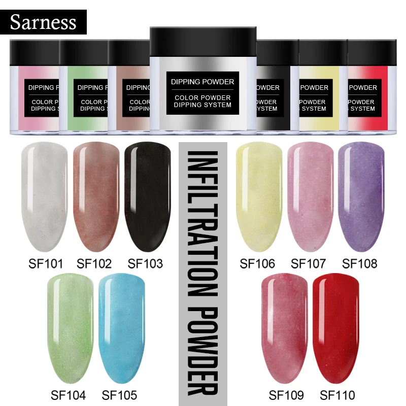 Сарнесс блесящий порошок для ногтей Лазерная пудра погружения без лампы лечения
