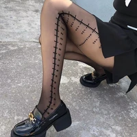 european and american spring and summer thin flocking letter stockings sexy black socks plastic pantyhose beautiful legs g tight
