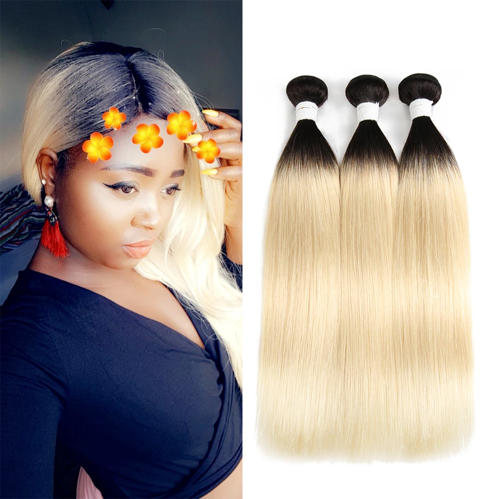 

Brazilian Straight Human Hair Bundles Ombre Blonde 1B/613 Human Hair Weave Bundles Remy Hair Bundles Deals Can Buy 1/3/4 PCS