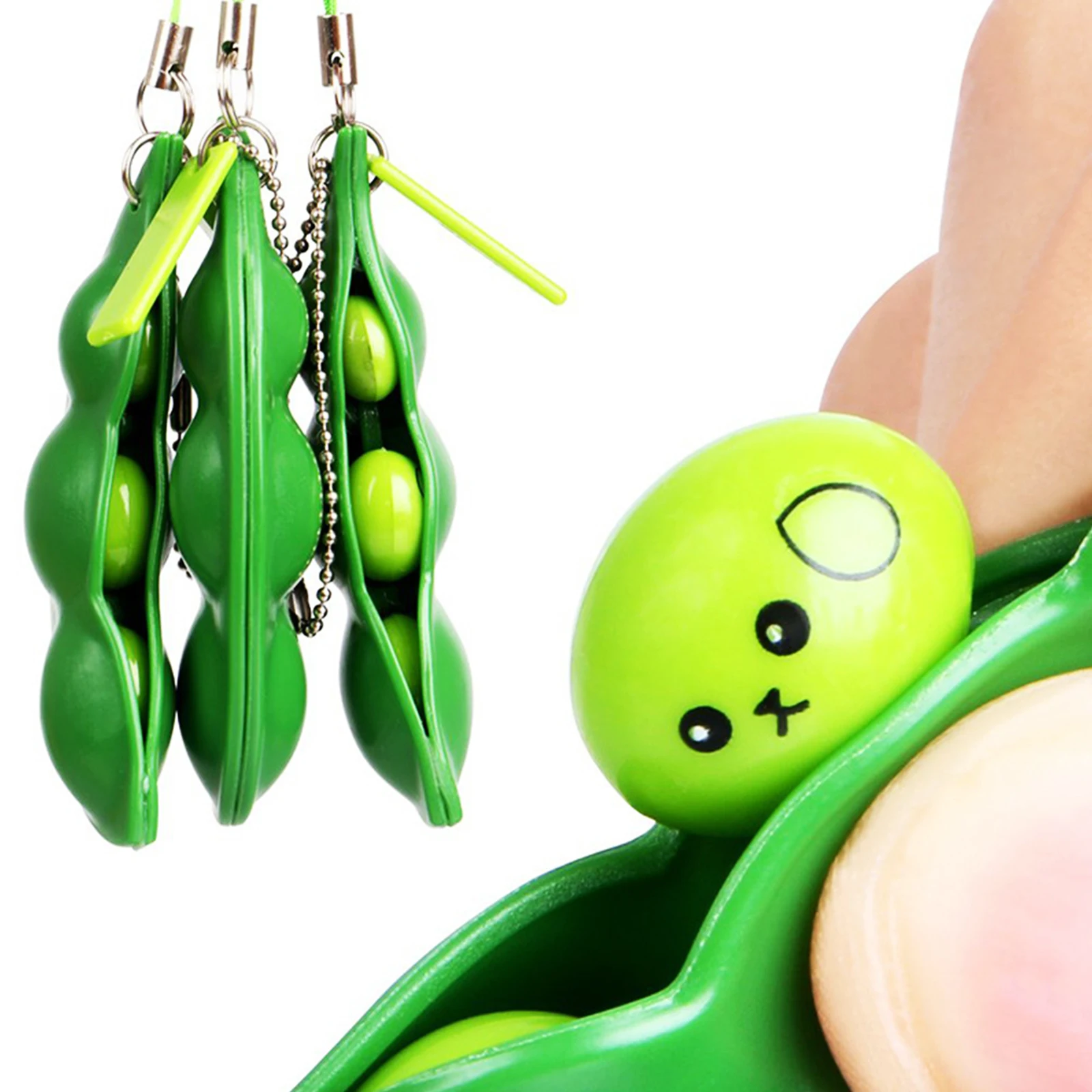 

New Creative Extrusion Pea Bean Soybean Edamame Stress Relieve Toy Keychain Cute Fun Key Chain Ring Paty Gift Bag Charms Trinket