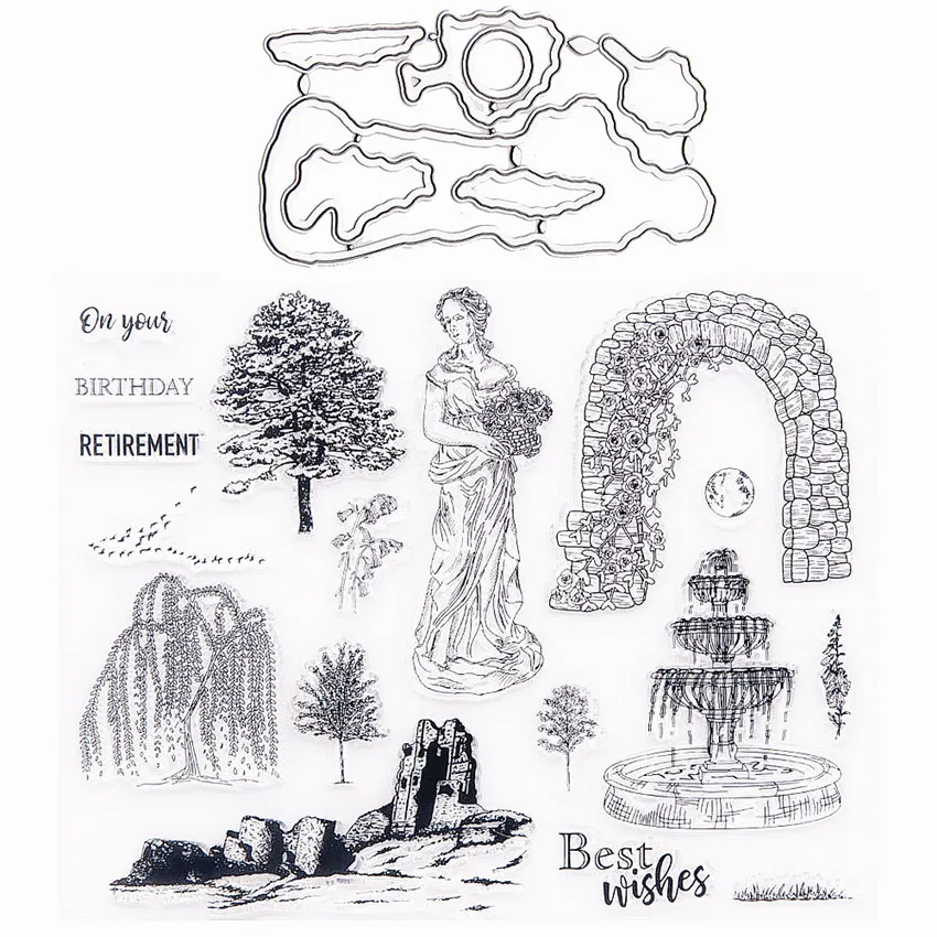 22x17 5 см Сад Леди Прозрачный печать прозрачные наклейки Трафаретный вырубной