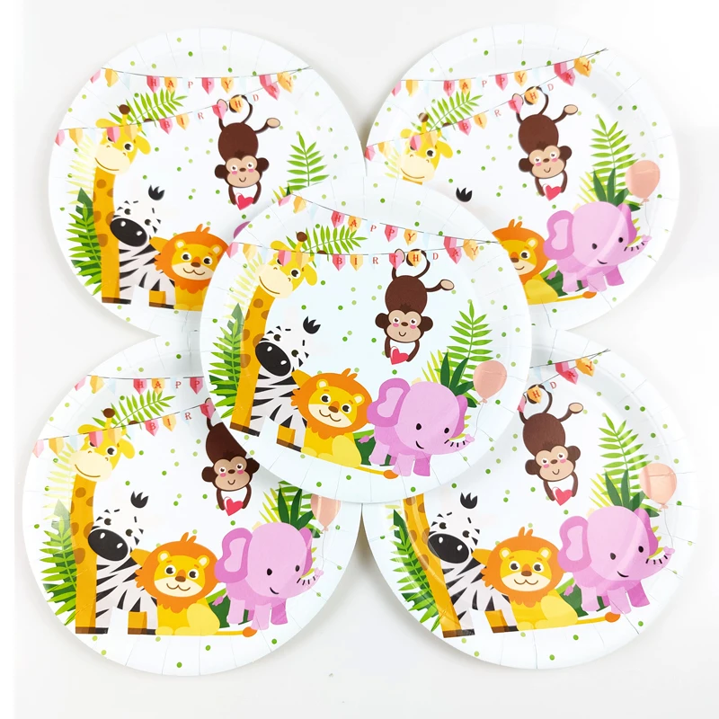 

10pcs/lot Baby Shower Decorate Monkey Elephant Lion Zebra Plates Kids Boys Favors Birthday Party Jungle Animal Events Supplies
