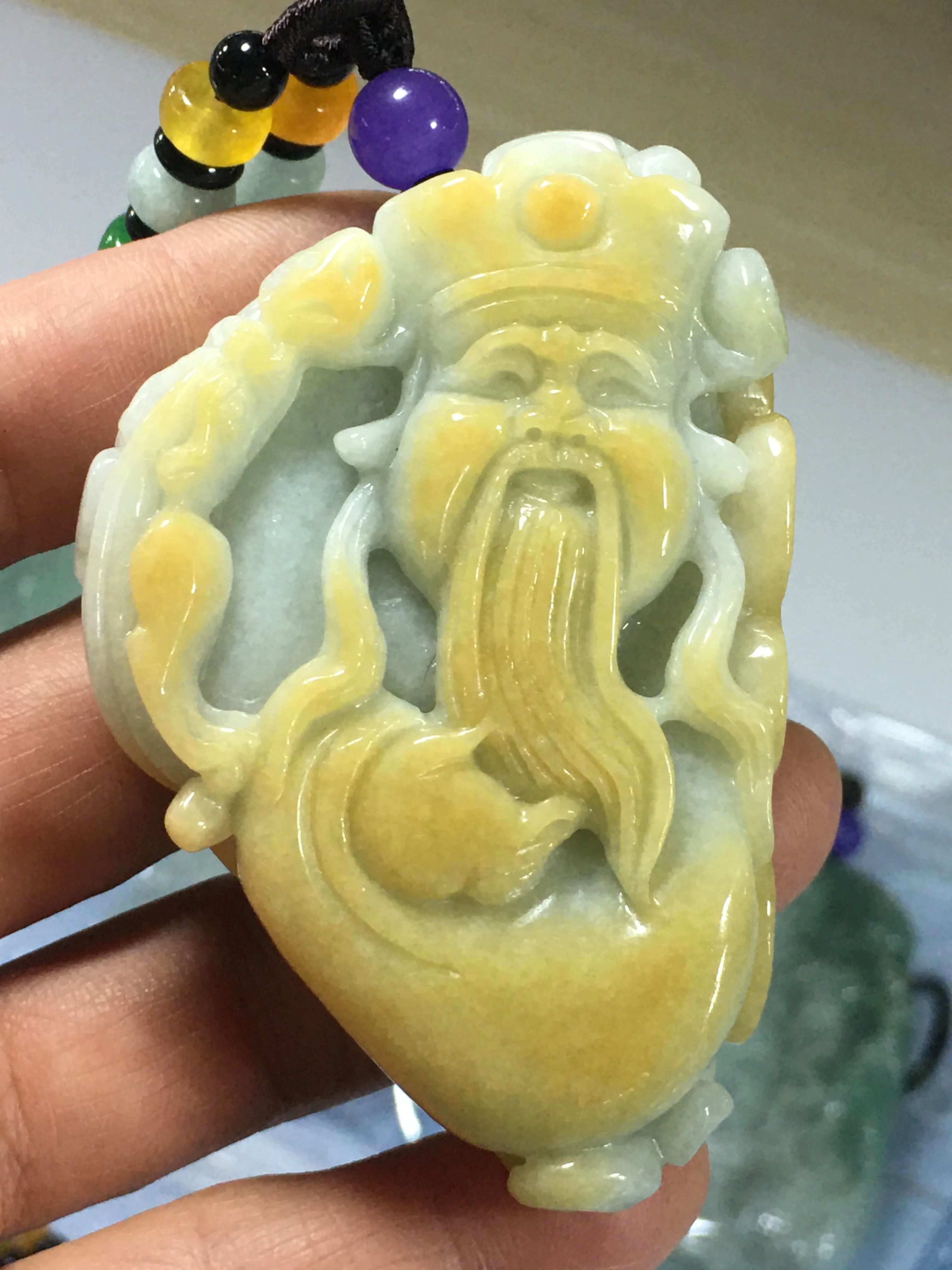 

Natural 7A Myanmar jade Hand-Carved jade longevity Buddha yellow jade pendant jade necklace men women pendants jade jewelry