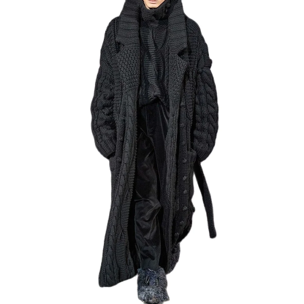 Мужской длинный вязаный кардиган повседневная кофта большого размера размеры до