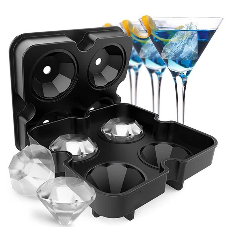 

4-hole Diamond Ice Lattice Silicone Ice Cube Tray Mold Diamond Shape 4 Grids Ice Cream Maker Mould Fruit Cube Molds Ice Cube