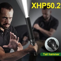 xhp50 2 flashlight 8000 glare telescopic baton defense guns police baton tactical flashlight 18650 rechargeable t6 mace light