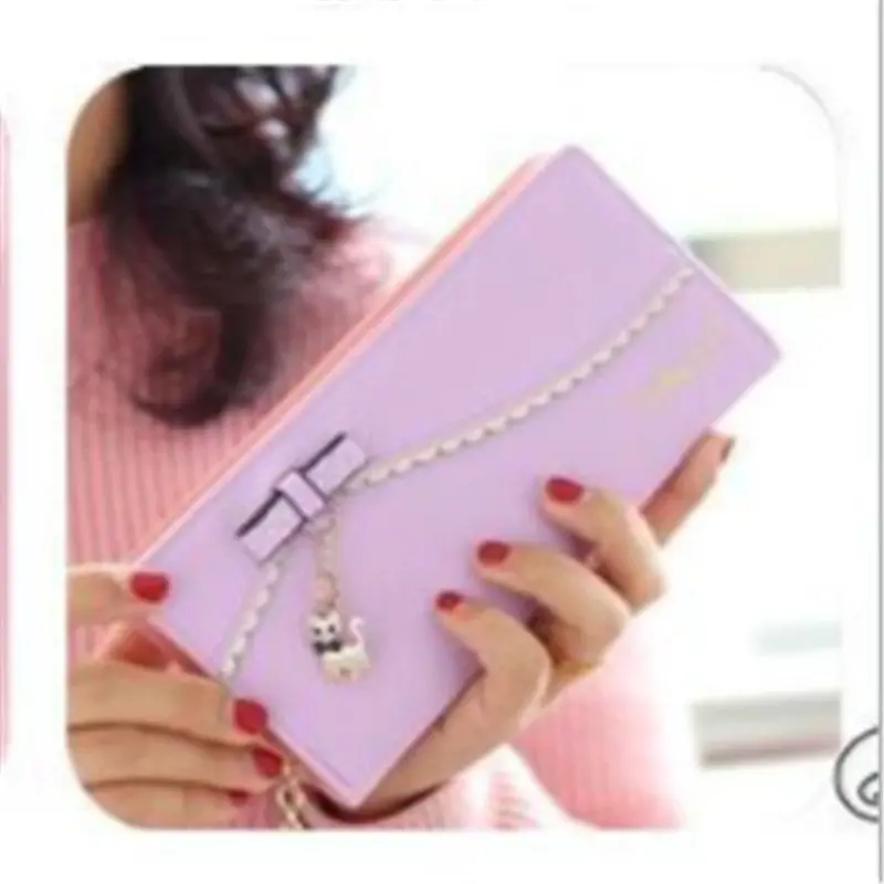 

Fashion Women's Wallet New Korea Sweet Long Wallet Bow Lady Kitten Pendant Wallet Solid Card Holder Women Clutch Handbag Bag