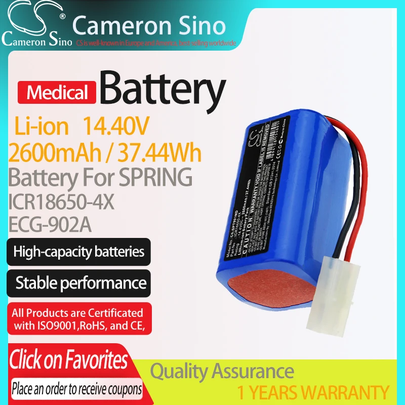

CameronSino Battery for SPRING ECG-902A fits SPRING ICR18650-4X Medical Replacement battery 2600mAh/37.44Wh 14.40V Li-ion Black